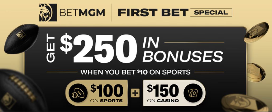 Claim two hundred fifty dollars in bonuses at BetMGM