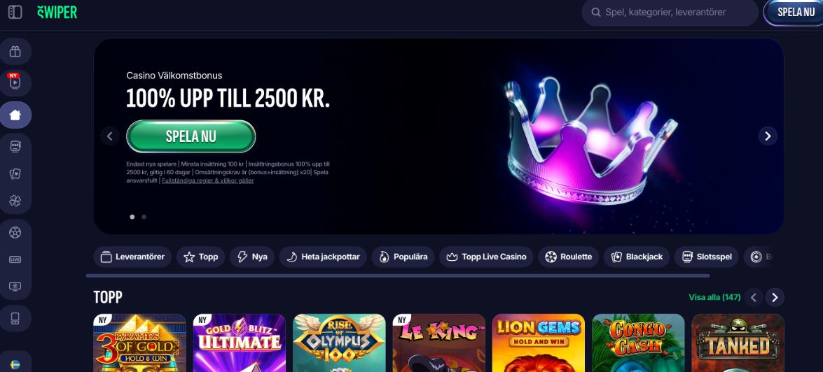 Få tvåtusen femhundra kronor välkomstbonus hos Swiper